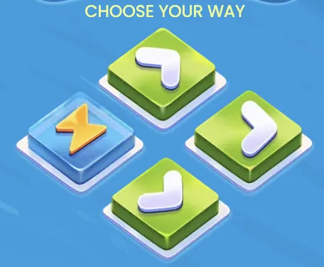 Chees Road Game direction controls showing four arrow buttons labeled Choose Your Way — three green for Easy, Medium, Hard and one blue special