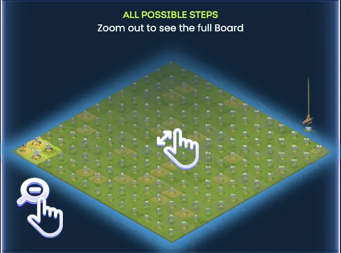 Chees Road Game full board zoom-out view showing all possible steps on the isometric grid