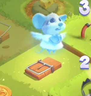 Chees Road Game Ghost Mode — blue transparent mouse passing through a trap safely