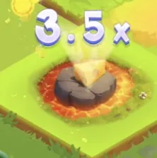 Chees Road Game Lava Pit trap showing a volcanic hole in the ground with 3.5x multiplier indicator