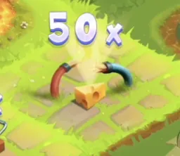 Chees Road Game Slingshot trap — the rarest trap type with 50x multiplier indicator on Hard difficulty paths