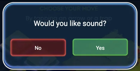 Chees Road Game sound settings popup with volume slider and effect toggles